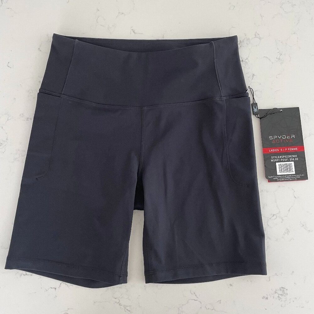 Spyder Active Style #SP523R2WH Pull On Poly Blend Athletic Shorts Black Sz S